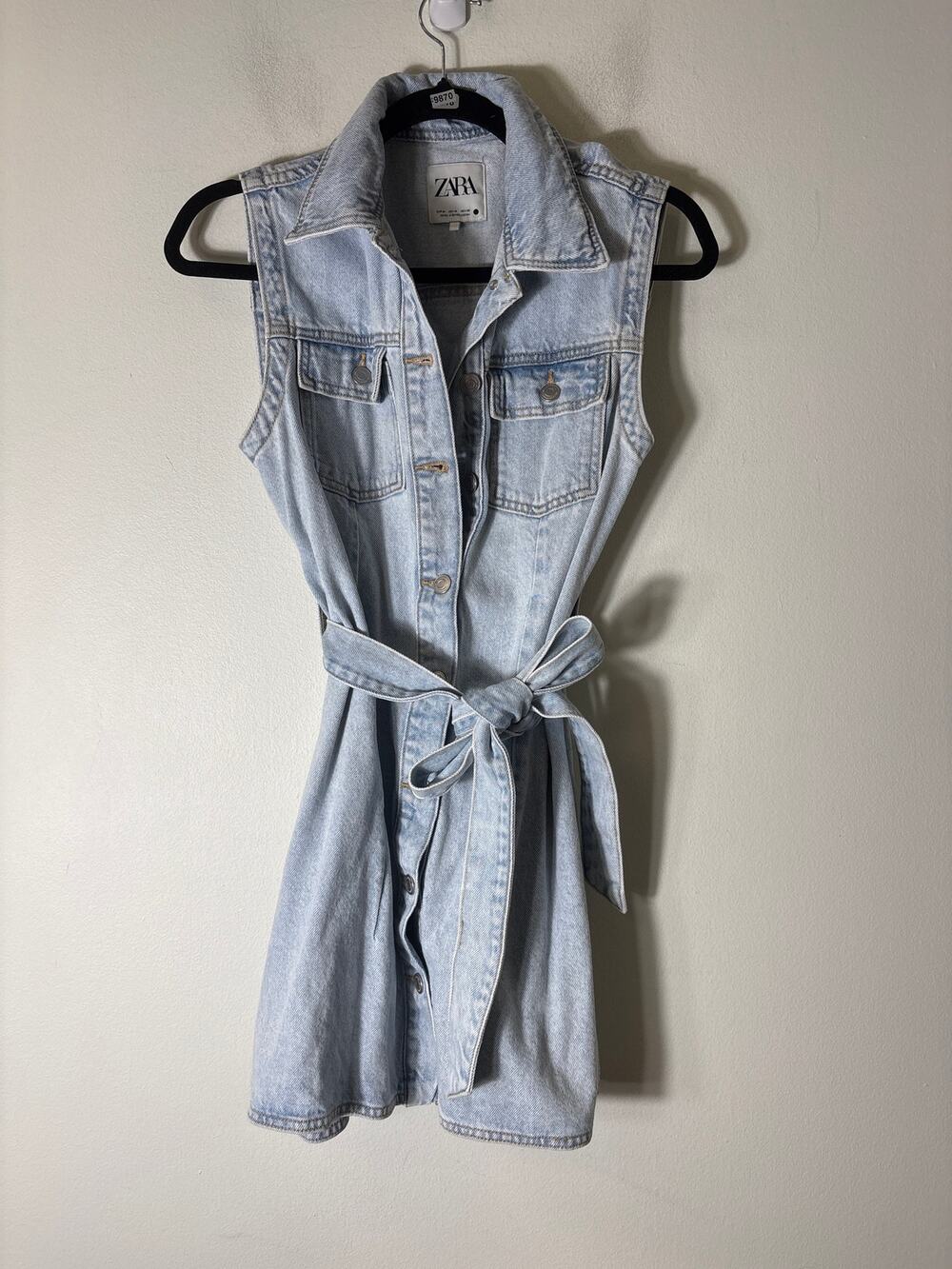 Zara Light Wash Button Up Denim Mini Dress Sz M